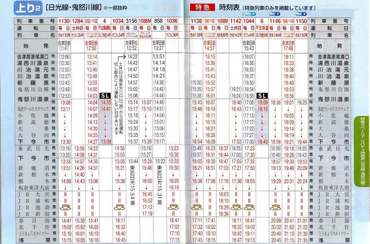 東武鉄道時刻表（上り１）
