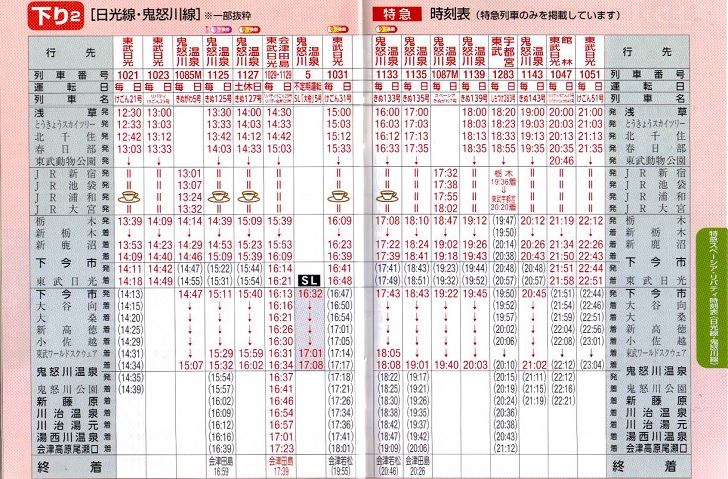 東武鉄道時刻表（下り２）